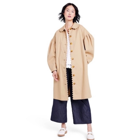 NWT Target Kika Vargas Scalloped Edge Trimmed Tan Trench Coat - Picture 13 of 15